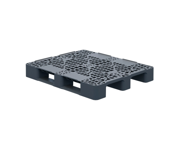 Пластиковый паллет 1200x1000x150 мм многооборотный перфорированный на 3 полозьях с бортиком
